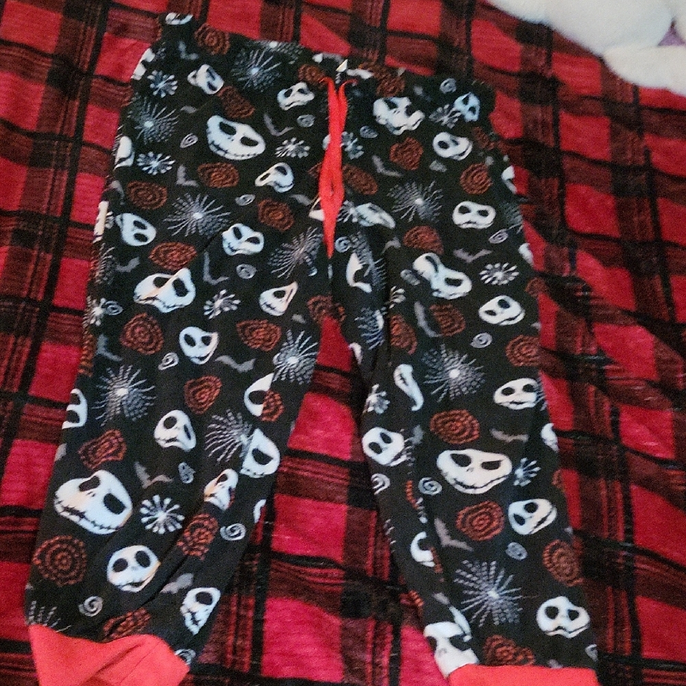 Skull Pattern Pajama Pants with Red Accents